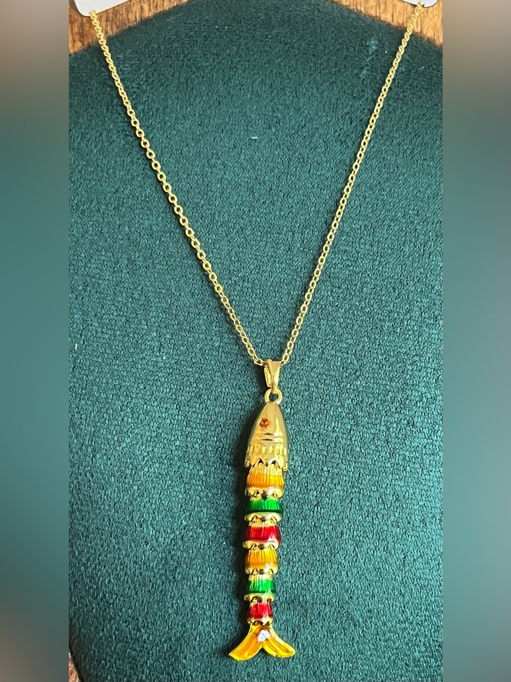 Gold Multicolor Lucky Fish Pendant Necklace - 16-18”